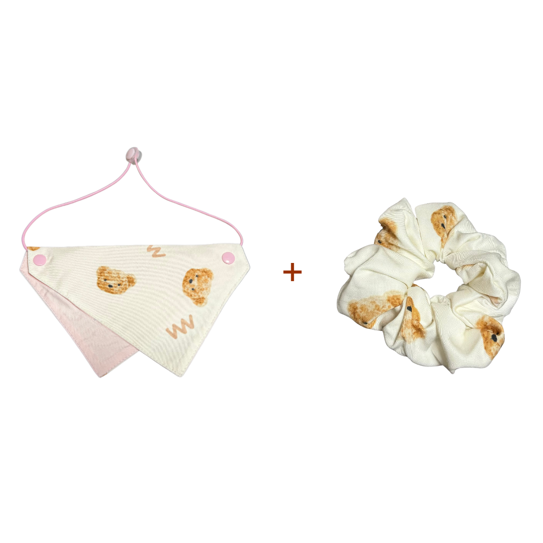 Pink Bear Pet Bandana set